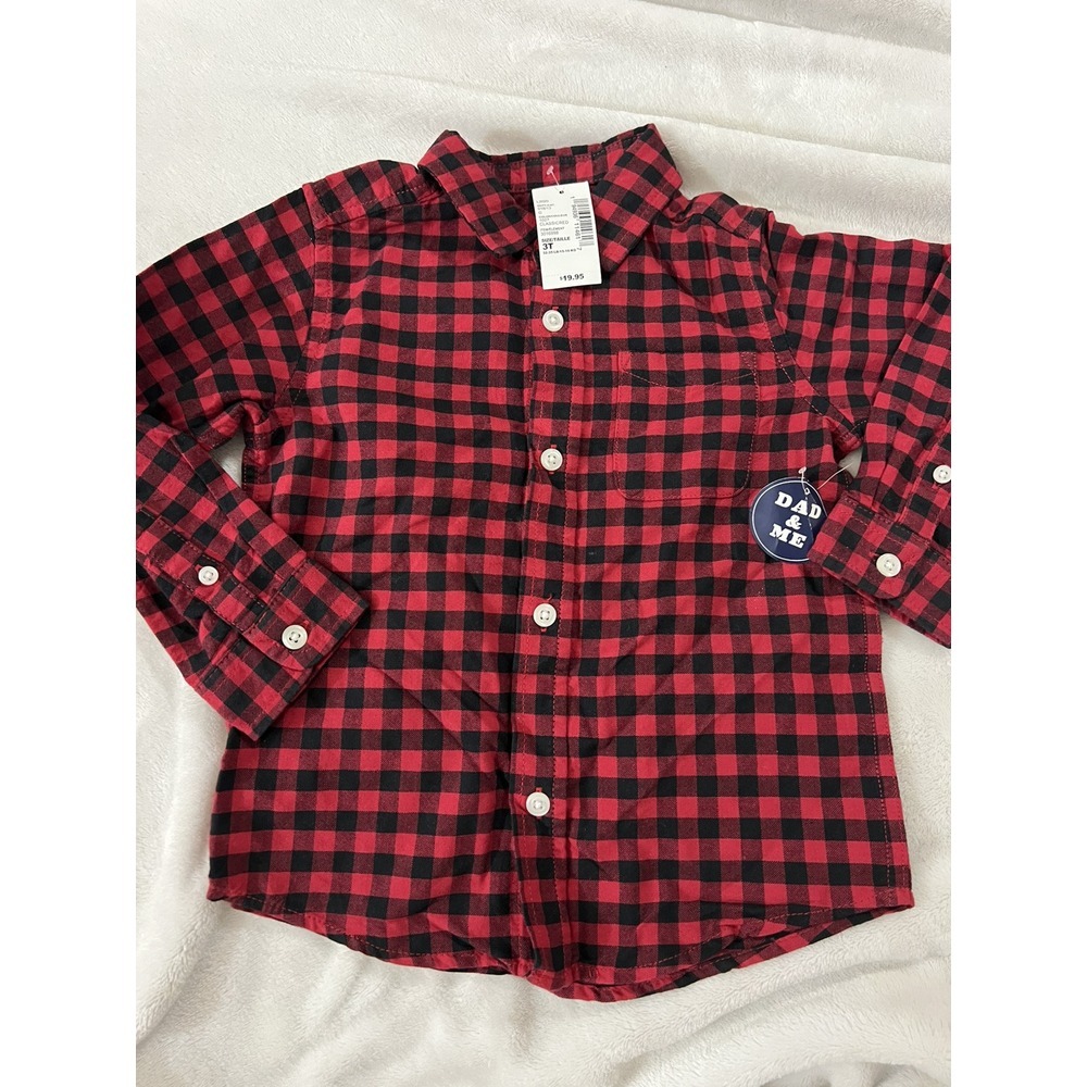 Childrens Place Boys Shirt Size 3T Red Black Plaid Button Up Long Sleeve Casual